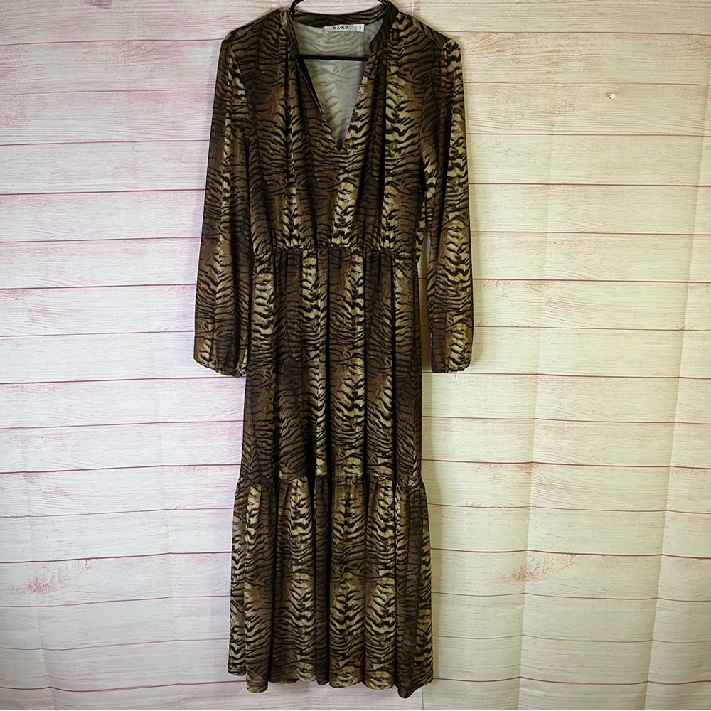 NA-KD Long Sleeve Tiered Dress Size Small